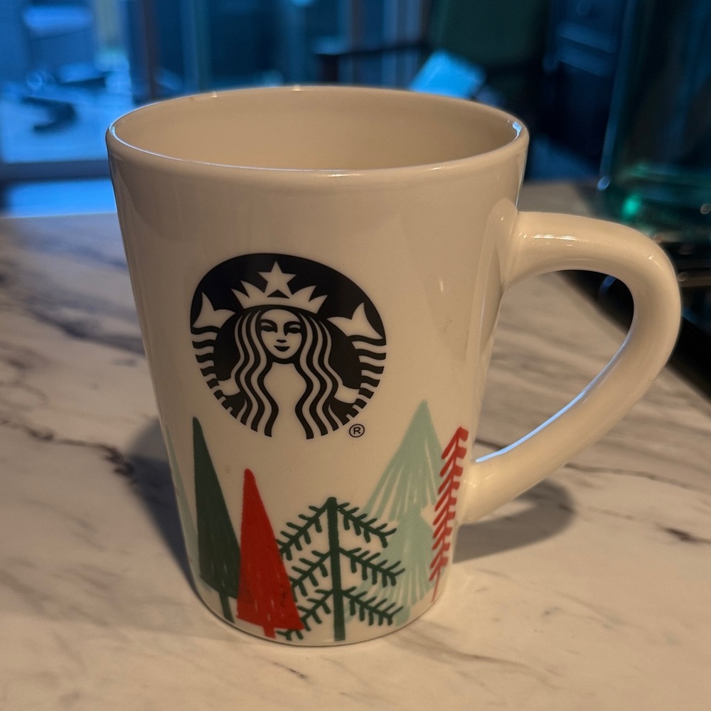 Starbucks White Mug with Colorful Tree Design